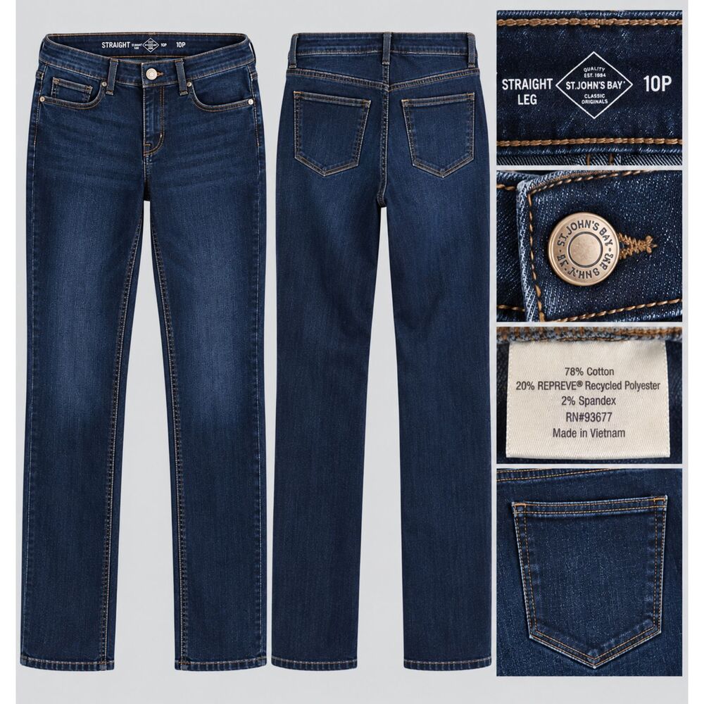 VID 169 St. John's Bay Women's Jeans 10P Dark Wash Straight Leg Mid Rise Stretch